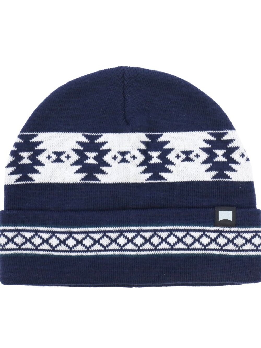 Unisex Navy Knit Beanie Warm Winter Hat with Aztec Pattern Cuffed Cap